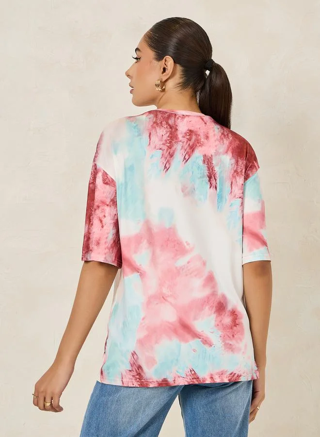 Styli Oversized Tie-Dye Round Neck Longline T-Shirt