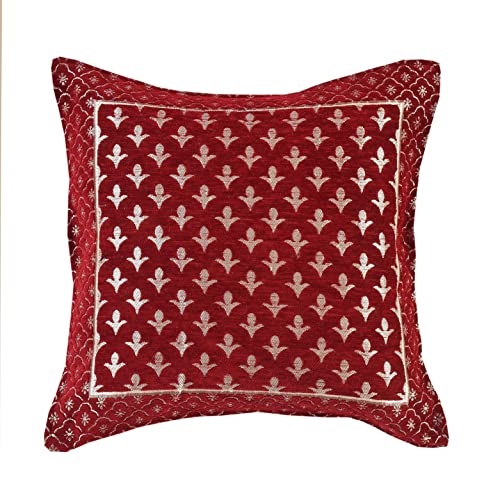 FRESH FROM LOOM 500 Tc Jacquard Soft Velvet Cushion Covers | Hypo-Allergenic | Washable | Non-Fade Diwan Sofa Pillow Covers for Home (Size - 16 X16 Inch, Color - Maroon) - Set of 5pc, 240 Tc - Image 3