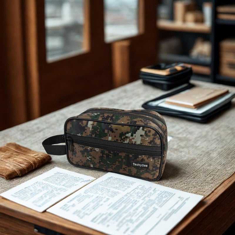 Techbee TECHYBEE Travel Polyester Toiletry Bag for Men & Women, Travel Pouch for Toiletries Shaving Kit & Cosmetics, Water Resistance Pouch for Travel Accessories (Militry Green) - Image 2