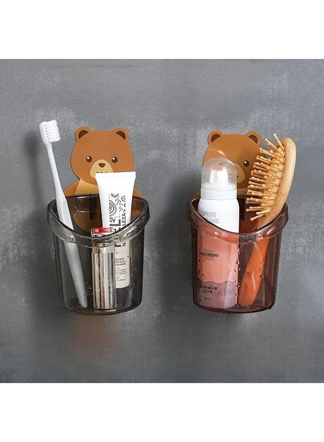 2 Bear Storage Rack Toothbrush Holder No Drill Wall Mount Bathroom Organizer - Image 2