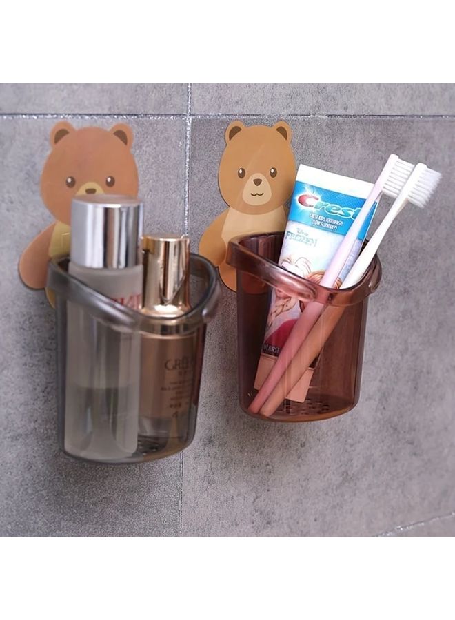 2 Bear Storage Rack Toothbrush Holder No Drill Wall Mount Bathroom Organizer - Image 4