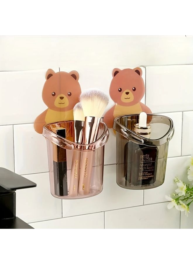2 Bear Storage Rack Toothbrush Holder No Drill Wall Mount Bathroom Organizer - Image 5