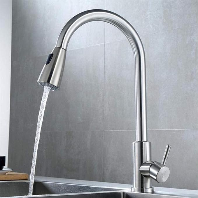 Olpad Kitchen Faucets Brushed Nickel Faucet Single Hole Pull Out Spout 360 Degree Rotating Sprayer Head and Cold Tap Stainless Steel Kitchen Telescopic hot and Cold Water Faucet 1 Pcs - Image 3