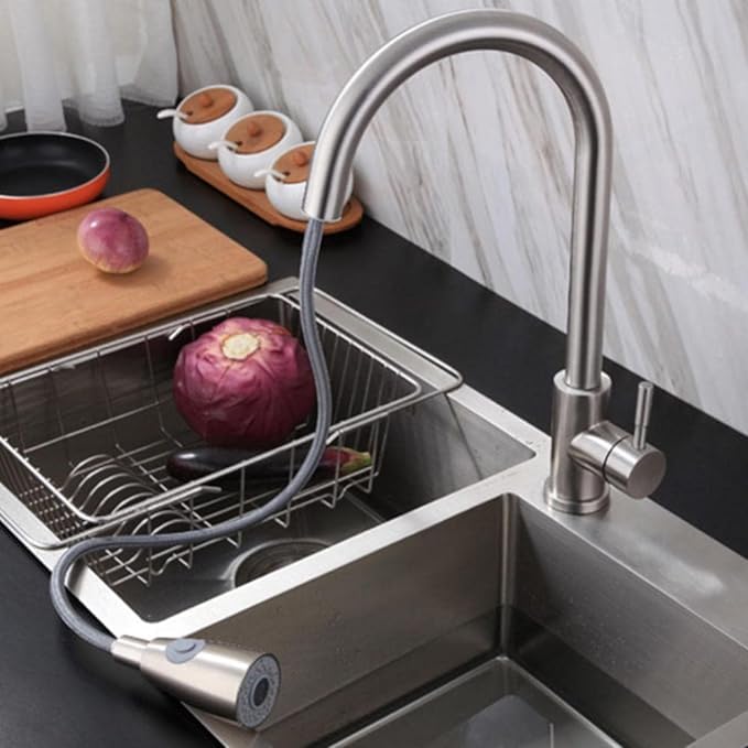 Olpad Kitchen Faucets Brushed Nickel Faucet Single Hole Pull Out Spout 360 Degree Rotating Sprayer Head and Cold Tap Stainless Steel Kitchen Telescopic hot and Cold Water Faucet 1 Pcs - Image 5