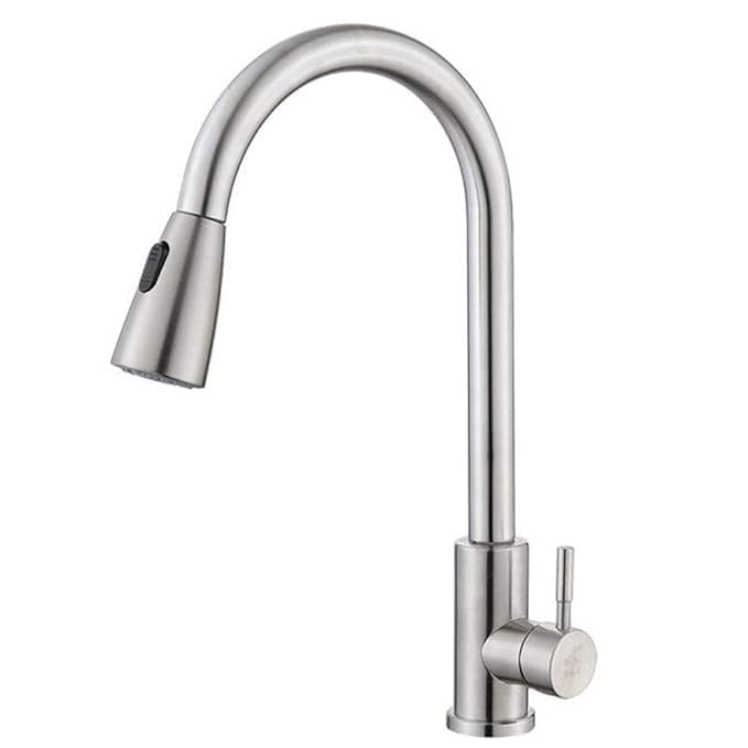 Olpad Kitchen Faucets Brushed Nickel Faucet Single Hole Pull Out Spout 360 Degree Rotating Sprayer Head and Cold Tap Stainless Steel Kitchen Telescopic hot and Cold Water Faucet 1 Pcs - Image 2