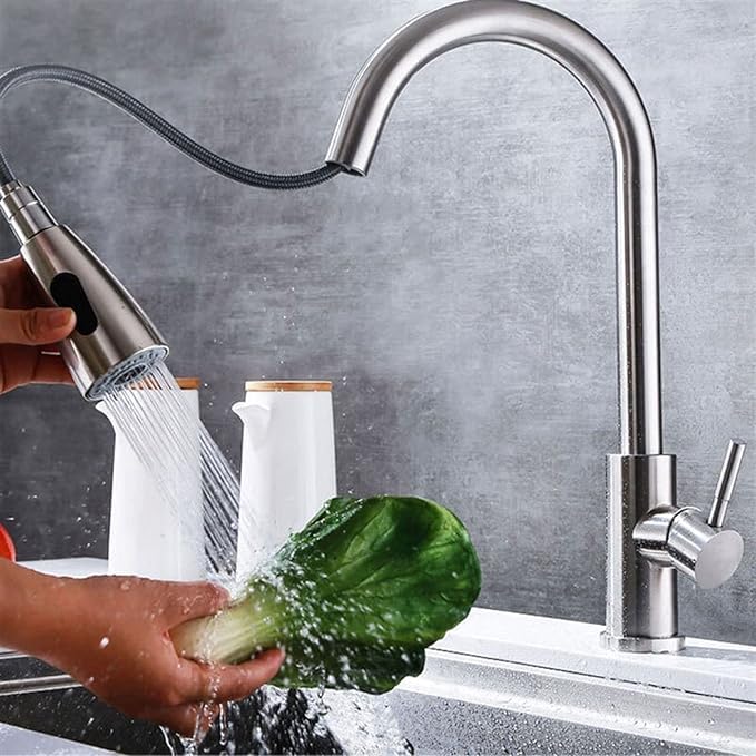 Olpad Kitchen Faucets Brushed Nickel Faucet Single Hole Pull Out Spout 360 Degree Rotating Sprayer Head and Cold Tap Stainless Steel Kitchen Telescopic hot and Cold Water Faucet 1 Pcs - Image 1