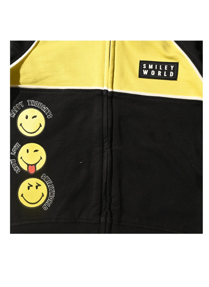 Smiley World Black and Yellow Hooded Jacket, Zip-Up, Embroidered Smileys - pzsku/Z49D84BE526282B3356ACZ/45/_/1728121299/a4206bc7-3a41-4613-9f1a-3d9533f2b076