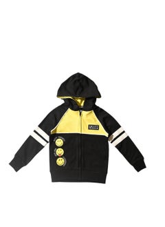 SMILEY Smiley World Black and Yellow Hooded Jacket, Zip-Up, Embroidered Smileys  - Image 4
