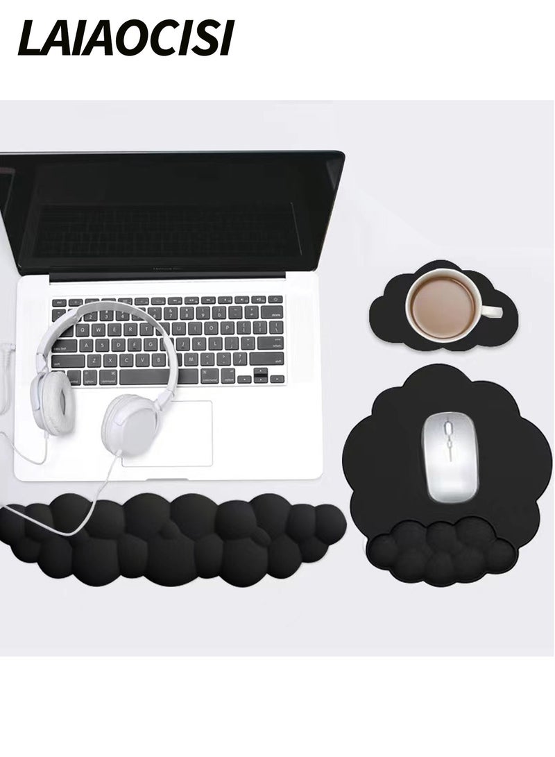LAIAOCISI Keyboard Wrist Rest Set Cute Cloud Shape PU Memory Foam Non-Slip Wrist Rest with A Coaster Cup Mat Computer Elbow Pad Arm Rest Wrist Cushion Mouse pad, Ergonomic Design for Typing Comfortably  - Image 1