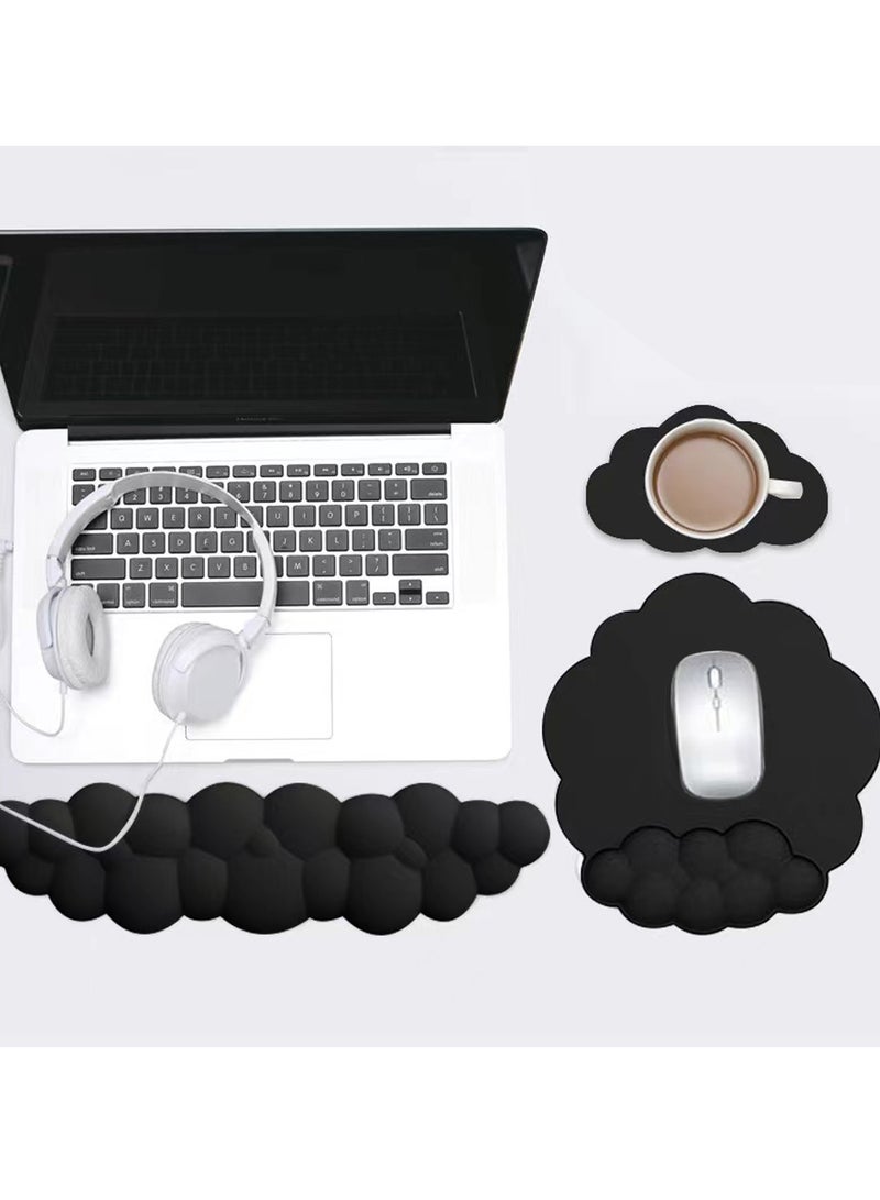LAIAOCISI Keyboard Wrist Rest Set Cute Cloud Shape PU Memory Foam Non-Slip Wrist Rest with A Coaster Cup Mat Computer Elbow Pad Arm Rest Wrist Cushion Mouse pad, Ergonomic Design for Typing Comfortably  - Image 4
