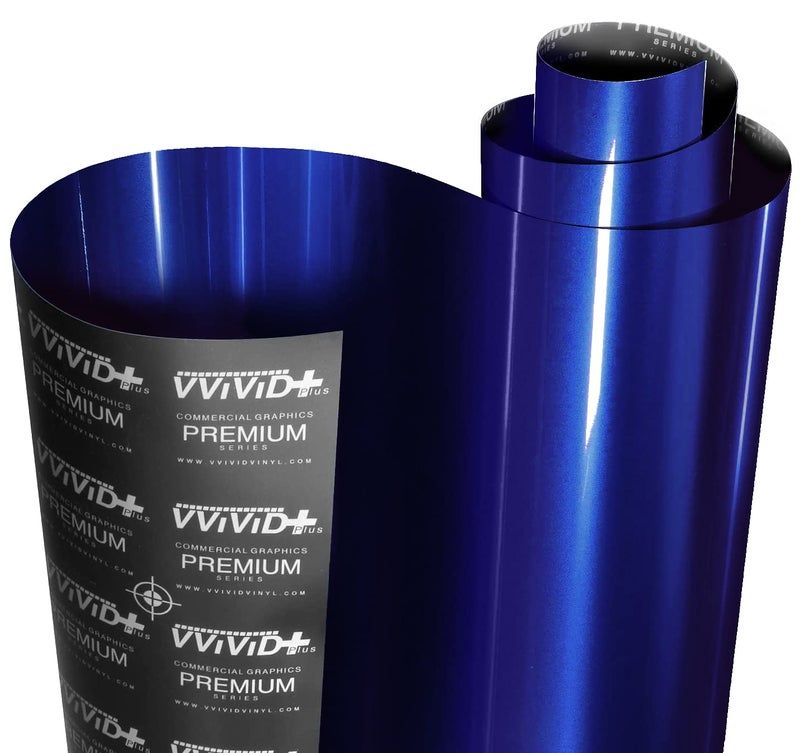 فيلم تغليف السيارات فائق اللمعان من VViViD بلون لؤلؤي نبتوني أزرق 25 قدم × 5 قدم مع بطانة قابلة للتمدد ذاتية اللصق للاستخدام الداخلي والخارجي