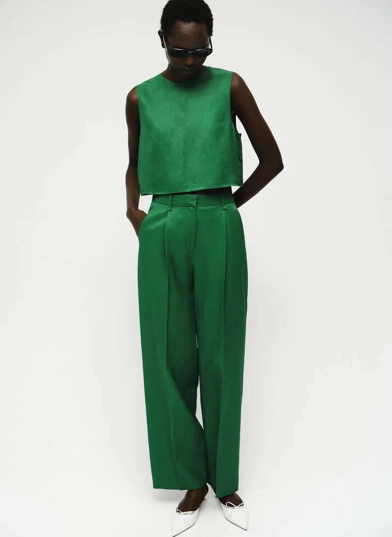 MANGO Straight-fit linen-blend suit trousers