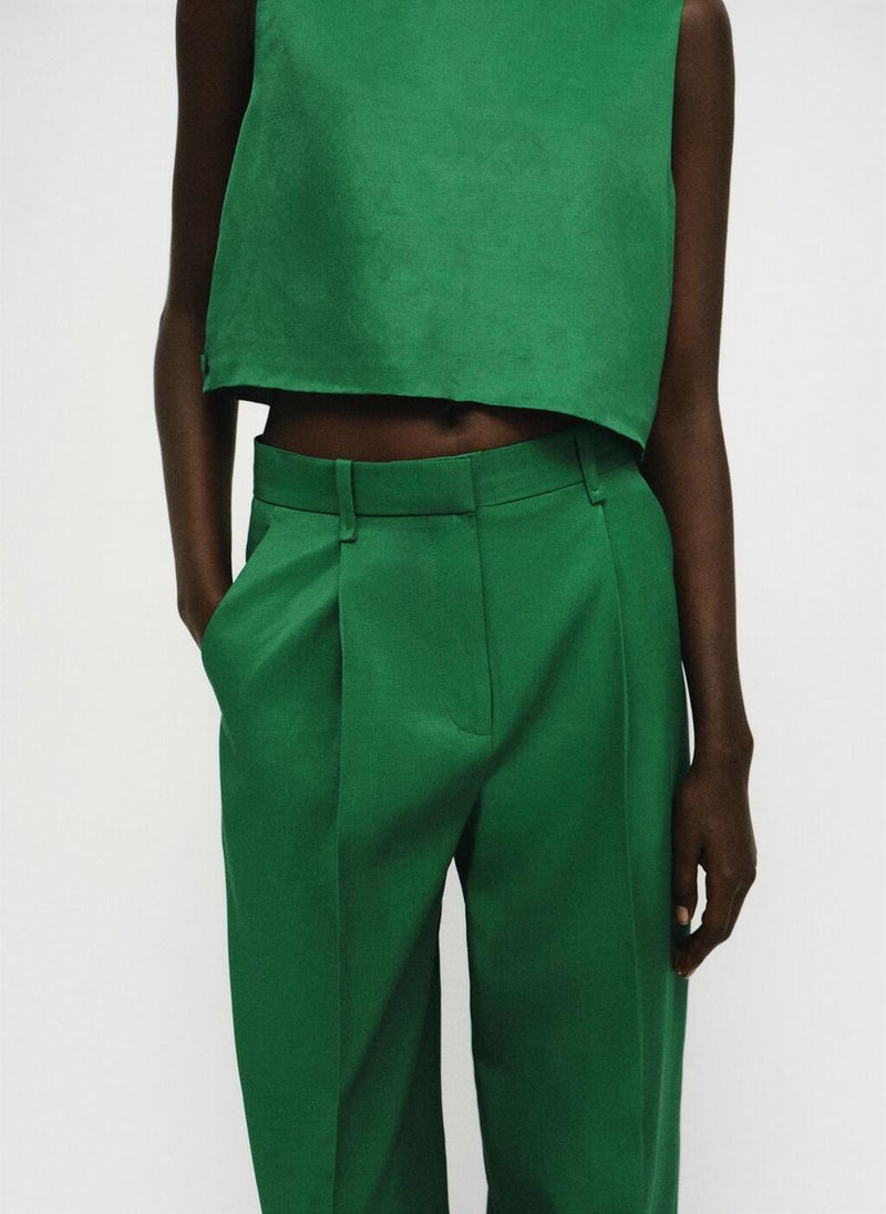 MANGO Straight-fit linen-blend suit trousers - Image 3