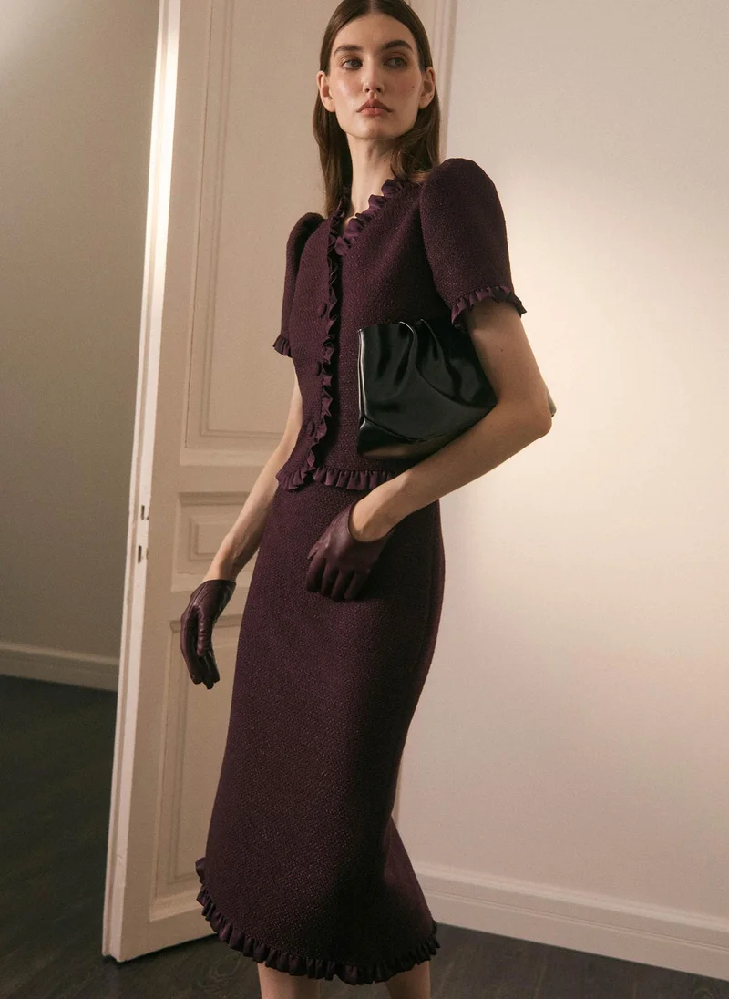 Lichi  Straight-cut tweed midi skirt with ruffles for Women | Best Price UAE