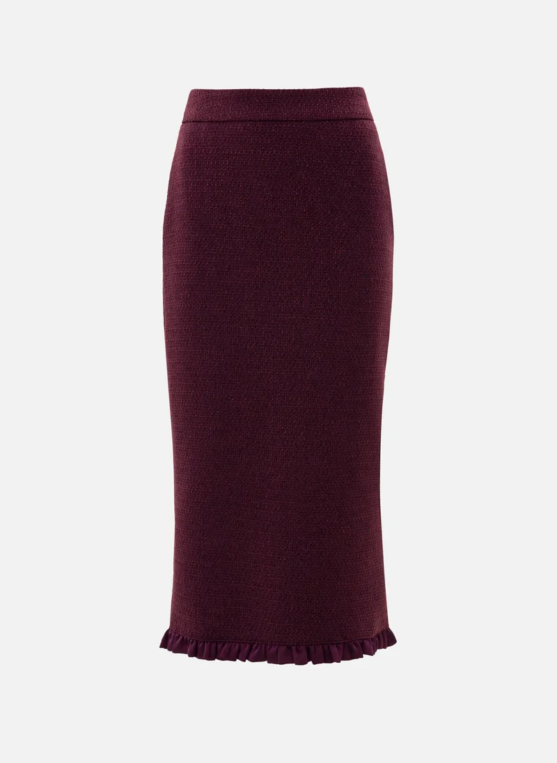 Lichi Straight-cut tweed midi skirt with ruffles