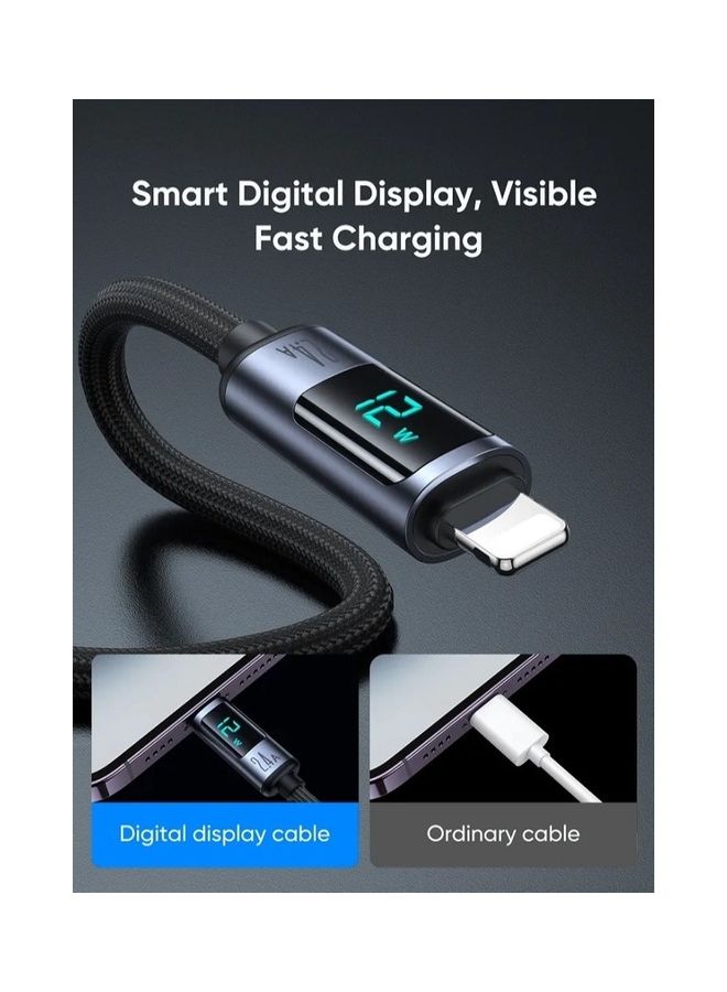 JOYROOM 2.4A Usb To Lightning Digital Display Fast Charging Cable High Density Quick Charge Compatible For Iphone 14 13 12 11 Pro Max Mini Xs X 8 7 6 5 Se Ipad 1.2 Meter Black - Image 3