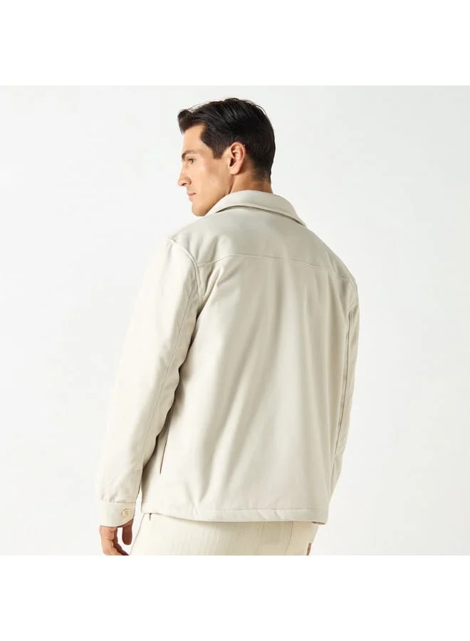 Iconic Iconic Solid Jacket with Long Sleeves and Pockets