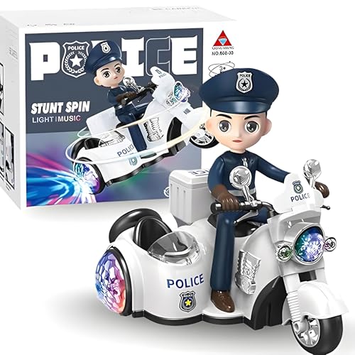 NHR Musical Police Bike Toy with 3D Flashing Lights and Siren Sounds, 360° Rotating Stunt Spin Bike, Police Bike Sound Toy, Battery-Operated Vehicle for Boys & Girls - Image 1