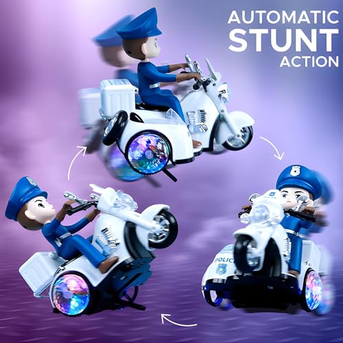 NHR Musical Police Bike Toy with 3D Flashing Lights and Siren Sounds, 360° Rotating Stunt Spin Bike, Police Bike Sound Toy, Battery-Operated Vehicle for Boys & Girls - Image 3