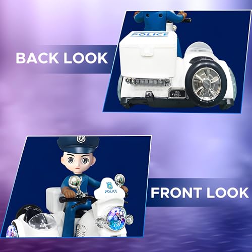 NHR Musical Police Bike Toy with 3D Flashing Lights and Siren Sounds, 360° Rotating Stunt Spin Bike, Police Bike Sound Toy, Battery-Operated Vehicle for Boys & Girls - Image 4