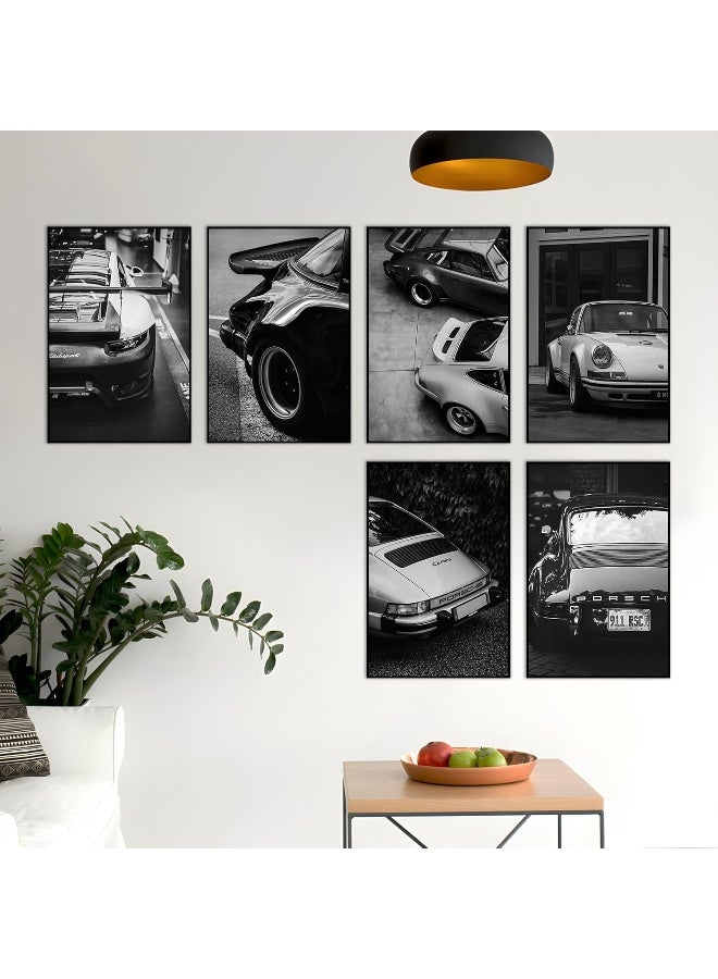 Home Trove SSLGLS100 Car Poster Wall Art Decor 911 Classic Vintage Posters, Black and White Print Painting Pictures For Men Living Room Bedroom Wall Aesthetics Decoration (6 Set, 12 x 18in Unframed)  - Image 4