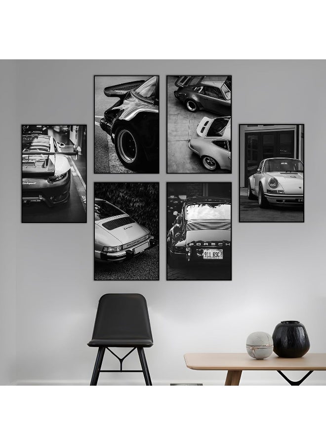 Home Trove SSLGLS100 Car Poster Wall Art Decor 911 Classic Vintage Posters, Black and White Print Painting Pictures For Men Living Room Bedroom Wall Aesthetics Decoration (6 Set, 12 x 18in Unframed)  - Image 5