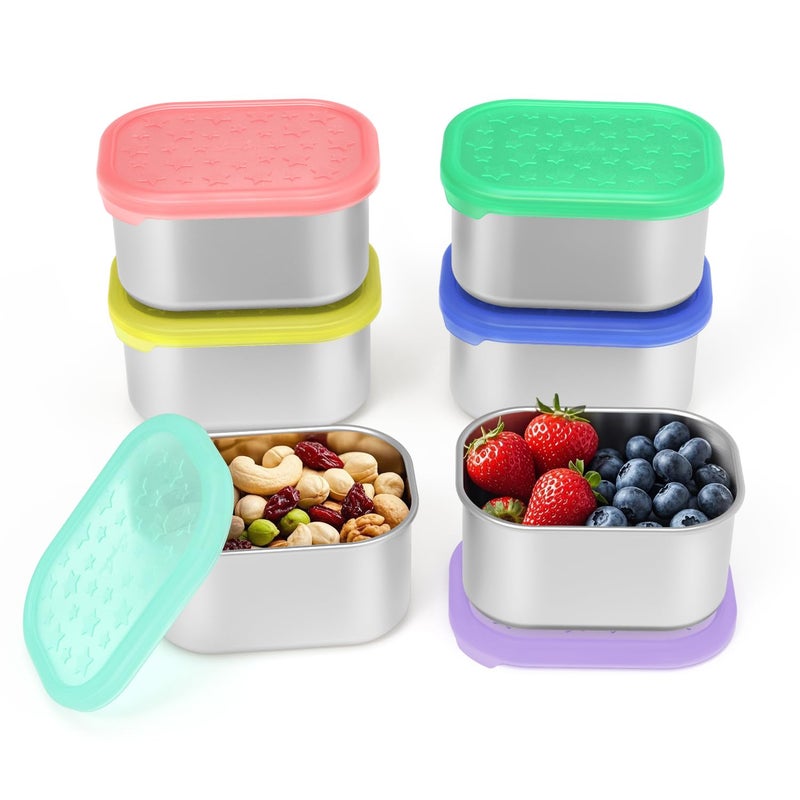 SOPHICO Stainless Steel Snack Containers for Kids 8 oz Small Food Storage Container with Silicone Lid  Perfect 304 Metal Toddler Lunch Box for Daycare and School Leak Proof 6 Pack