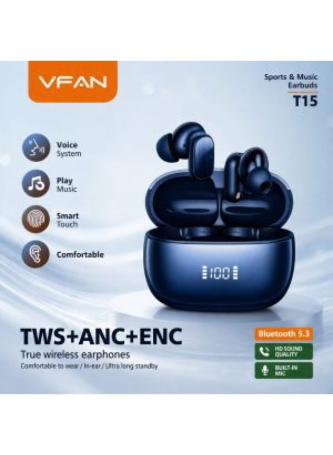 VFAN T15 Wireless Earbuds ANC ENC Bluetooth 5.3 HD Sound TWS - Image 1