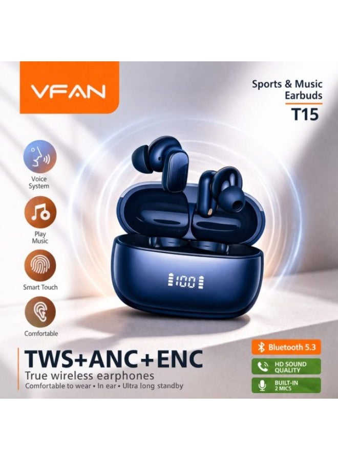 VFAN T15 Wireless Earbuds ANC ENC Bluetooth 5.3 HD Sound TWS - Image 2