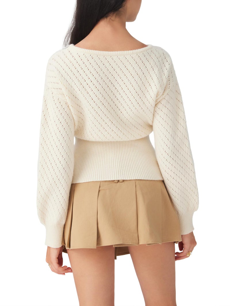 CIDER Women's One Shoulder Sweater Boat Neck Knit Sweater Lantern Sleeves for Women Knit Tops Winter 2026 Fall Beige - Image 5