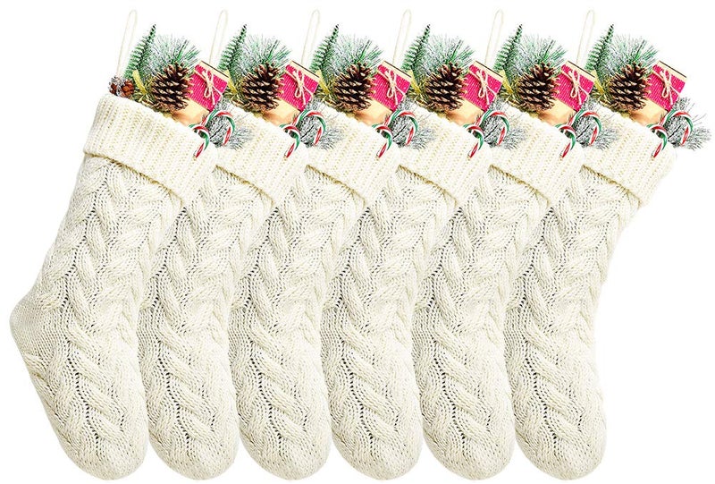 Kunyida Pack 618 Unique Ivory White Knit Christmas Stockings Style3