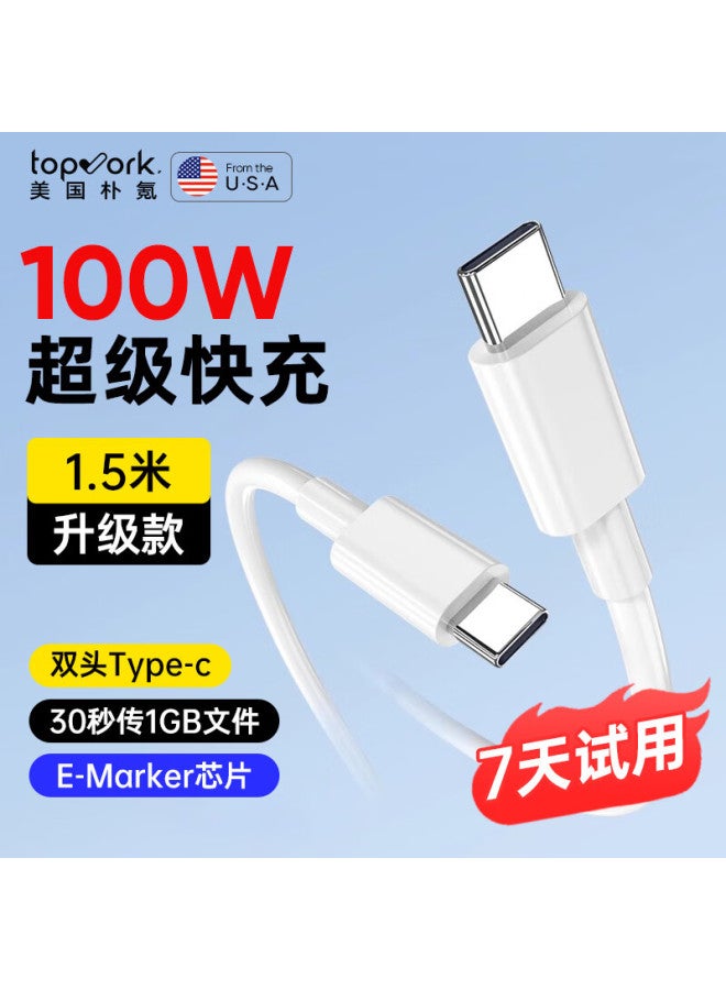 Topvork [1.5 متر النسخة المطورة] كابل بيانات Type-c، كابل شحن سريع ثنائي النهايات بقدرة 65 واط، مناسب لـ Apple Iphone 15/16، Ipad Pro، Macbook، أجهزة اللابتوب، Huawei - Image 1