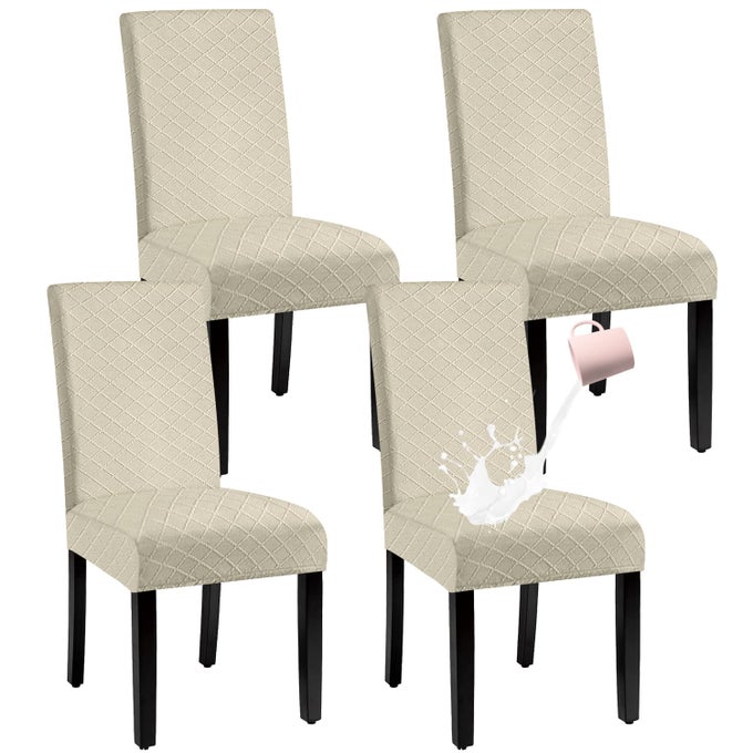 WATERPROOF DINING CHAIR COVERSPANDEX FABRIC FIT STRETCH CHAIR SLIPCOVERREMOVABLE WASHABLE JACQUARD PARSONS CHAIR COVERS BEIGESET OF 4