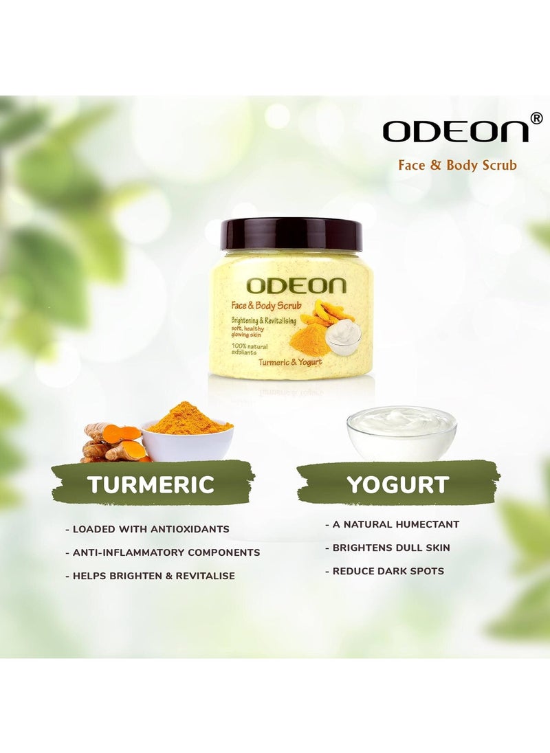 Odeon - ODEON Turmeric and Yogurt Body Scrub (300ml) Face Scrub for Acne Prone Skin Gentle Exfoliating Scrub Reduce Dark Spots Face Scrub for Natural Skin Brightness and Revitalization - Image 1