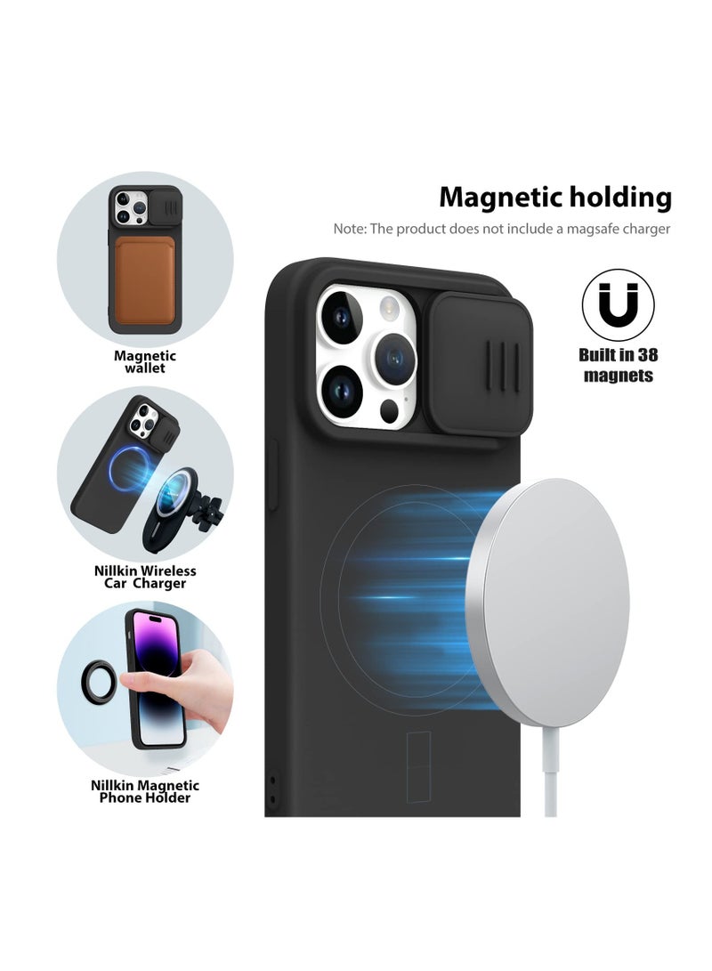 Aookay For iPhone 15 Pro Max Case Compatible with Magsafe, Silicone Magnetic Case with Slide Camera Cover, Slim CamShield Silky Case for iPhone 15 Pro Max , Black  - Image 3