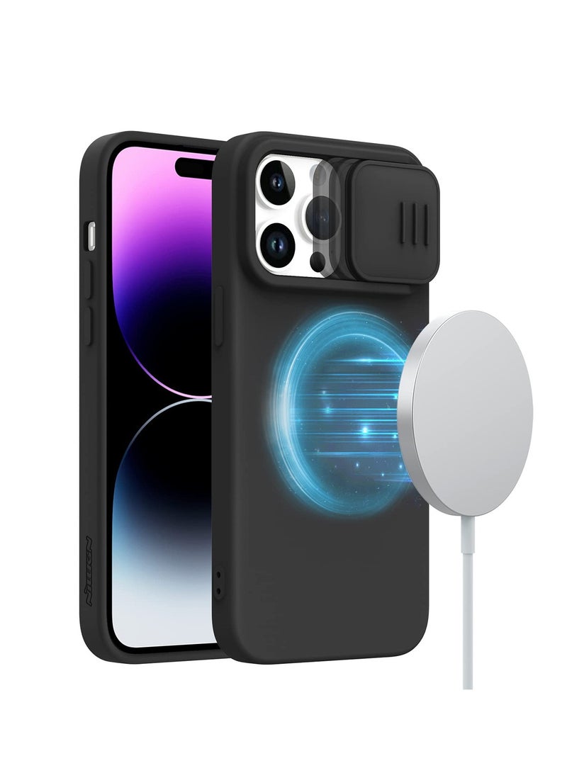 Aookay For iPhone 15 Pro Max Case Compatible with Magsafe, Silicone Magnetic Case with Slide Camera Cover, Slim CamShield Silky Case for iPhone 15 Pro Max , Black  - Image 1