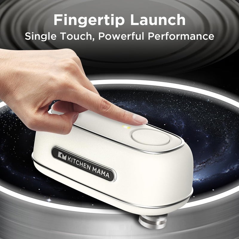 Kitchen Mama Orbit One Rechargeable Electric Can Opener: Hands-free, USB-C Charging, Automatic Stop, Smooth Edge, Safety, Blade for Large Cans, Heavy Duty, Soda and Pop Can, with Storage Box (White) - Image 2