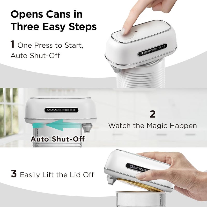 Kitchen Mama Orbit One Rechargeable Electric Can Opener: Hands-free, USB-C Charging, Automatic Stop, Smooth Edge, Safety, Blade for Large Cans, Heavy Duty, Soda and Pop Can, with Storage Box (White) - Image 3