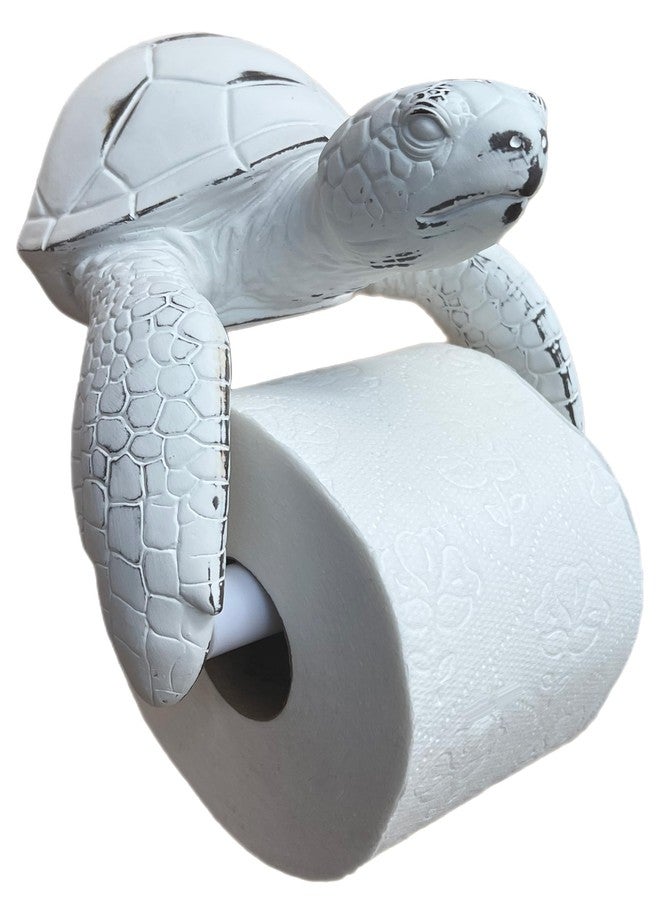Top Brass Sea Turtle Wall Mount Toilet Paper Roll Holder Rustic Beach Coastal Decor - Distressed White Finish - Image 2