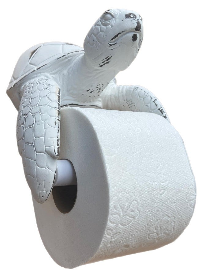 Top Brass Sea Turtle Wall Mount Toilet Paper Roll Holder Rustic Beach Coastal Decor - Distressed White Finish - Image 5