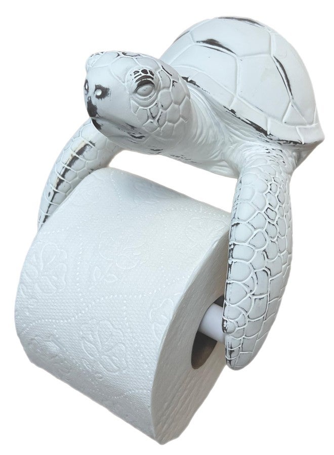 Top Brass Sea Turtle Wall Mount Toilet Paper Roll Holder Rustic Beach Coastal Decor - Distressed White Finish - Image 1