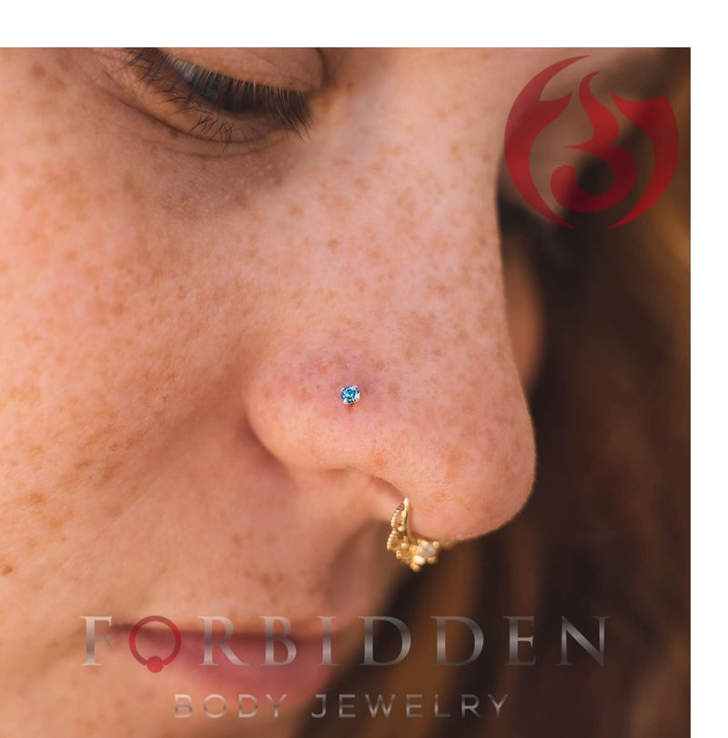 Forbidden Body Jewelry Nose Rings Sterling Silver CZ Simulated Diamond Micro Nose Studs 22G Set of 3 (Clr, Blue, Aqua) - Image 3