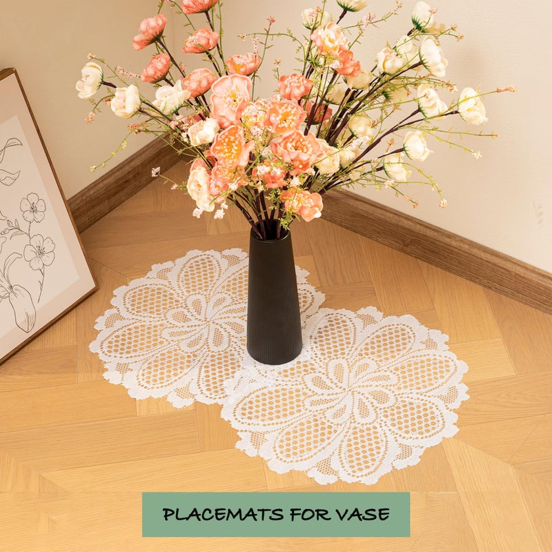 Jayla 2 Pcs Round Lace Placemats for Tables Embroidered Vintage Crochet Floral Lace Table Runner Vintage Wedding, 15" - Image 4