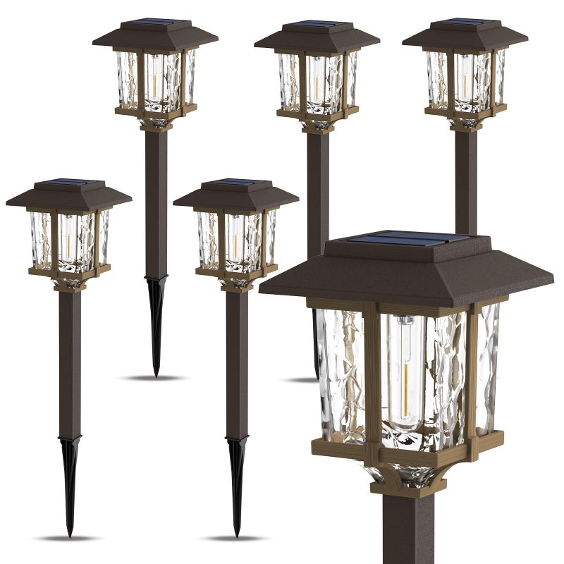 XMCOSY+ Solar Outdoor Lights Waterproof IP65, Solar-Powered Garden/Yard/Pathway Lights with Warm White 2-Tone Bronze-Wood Stainless Steel Design for Landscape Driveway Walkway Decorative - Image 2