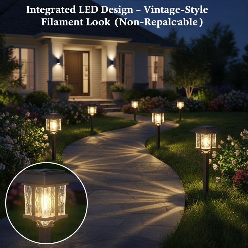 XMCOSY+ Solar Outdoor Lights Waterproof IP65, Solar-Powered Garden/Yard/Pathway Lights with Warm White 2-Tone Bronze-Wood Stainless Steel Design for Landscape Driveway Walkway Decorative - Image 5