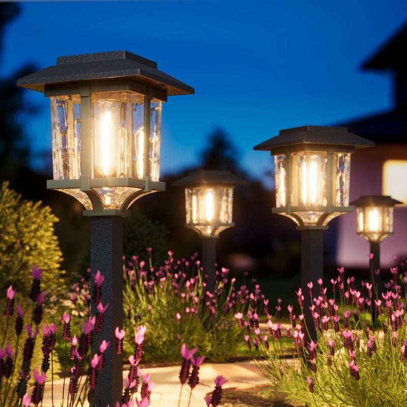 XMCOSY+ Solar Outdoor Lights Waterproof IP65, Solar-Powered Garden/Yard/Pathway Lights with Warm White 2-Tone Bronze-Wood Stainless Steel Design for Landscape Driveway Walkway Decorative - Image 1
