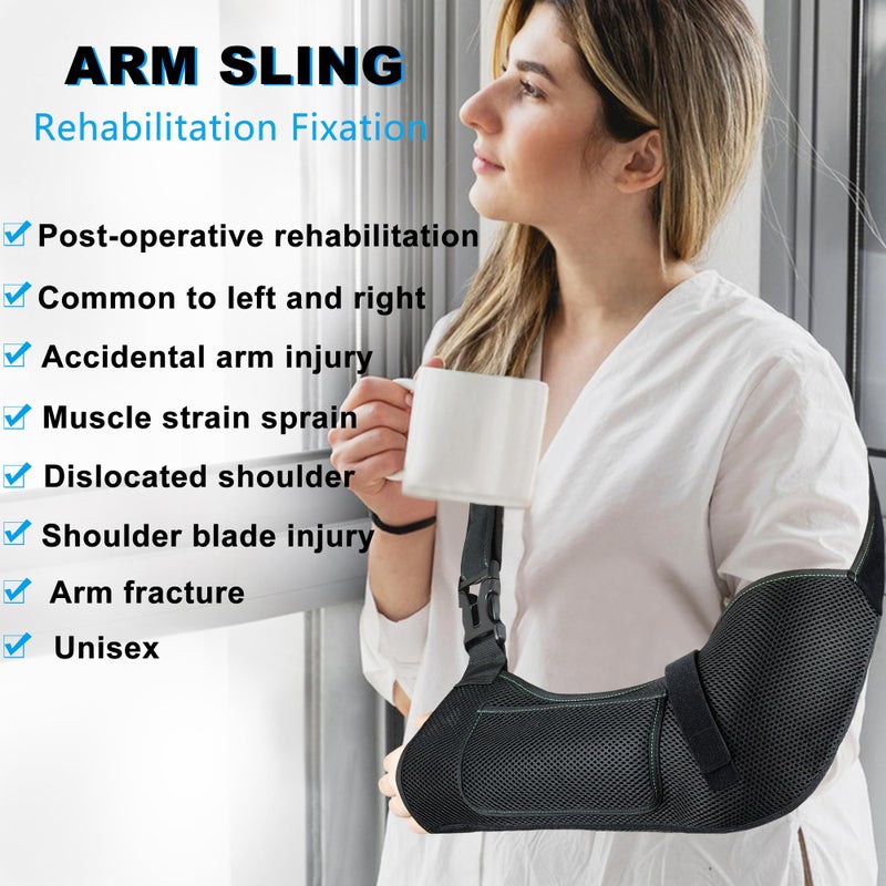 KONSEDIK Arm Shoulder Sling,Breathable Medical Sling with Shoulder Pad,support for Women and Men Rotator Cuff Injury,Left or Right Arm,Elbow,Clavicle Fracture Post-Surgery(Black,Medium) - Image 4