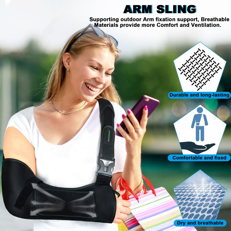 KONSEDIK Arm Shoulder Sling,Breathable Medical Sling with Shoulder Pad,support for Women and Men Rotator Cuff Injury,Left or Right Arm,Elbow,Clavicle Fracture Post-Surgery(Black,Medium) - Image 5