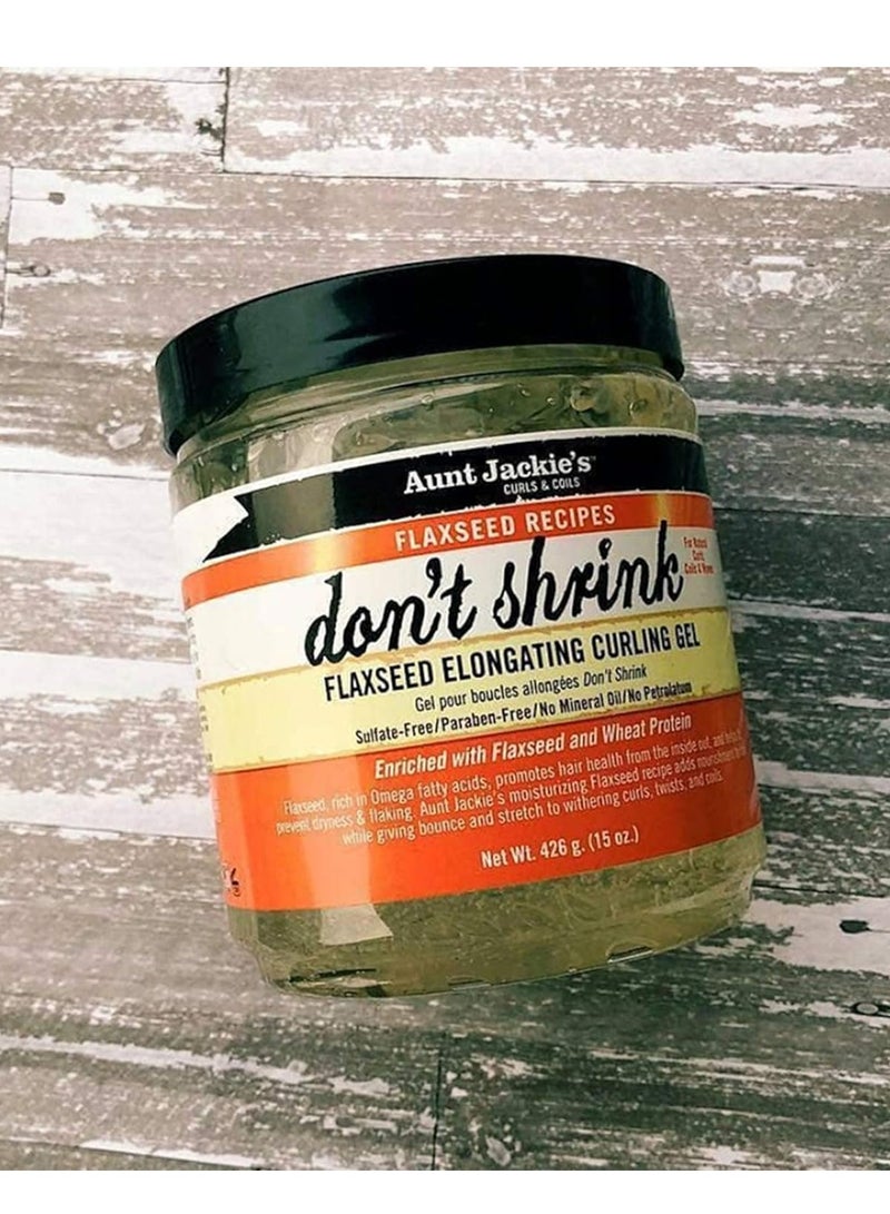 Aunt Jackie's وصفات بذور الكتان من Aunt Jackie's Don't Shrink جل تجعيد الشعر لتجعيدات طبيعية وتجعيدات وتموجات، يساعد على منع الجفاف والتقشر، 15 أونصة