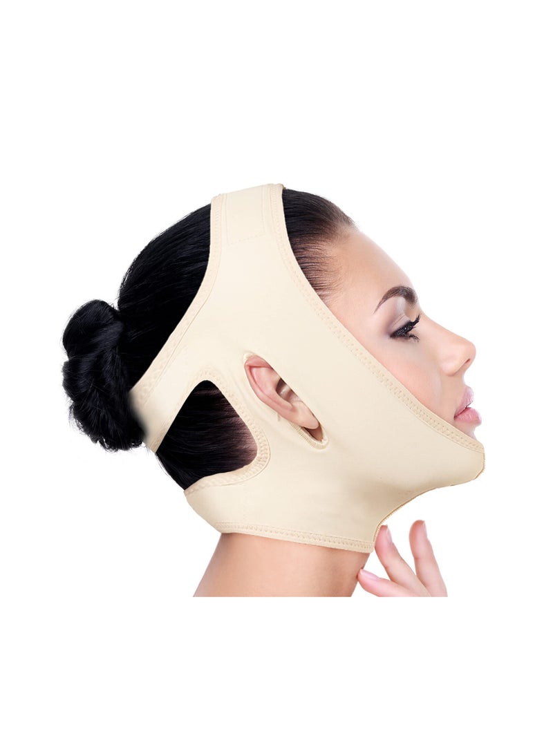 SOLARAE Neck and Chin Compression Strap Bandage, Face Slimming Double Chin Wrap (Medium, Beige) for Enhanced Contour and Support. - Image 1
